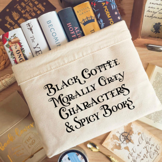 Book Basket / Canvas Organiser - Morally grey, Black coffee & Spicy books