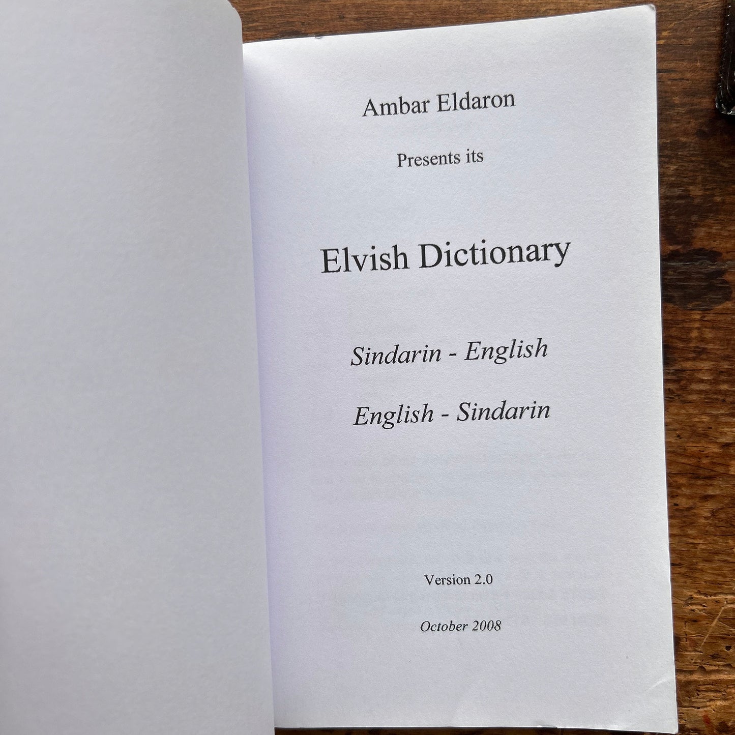 Elvish Dictionary - Sindarin & English - Ambar Eldaron Tolkien (Preloved)