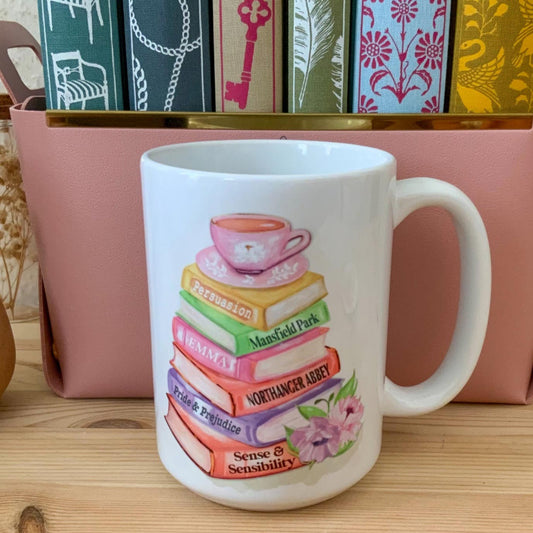 Mug - Jane Austen - Pastel Book Stack