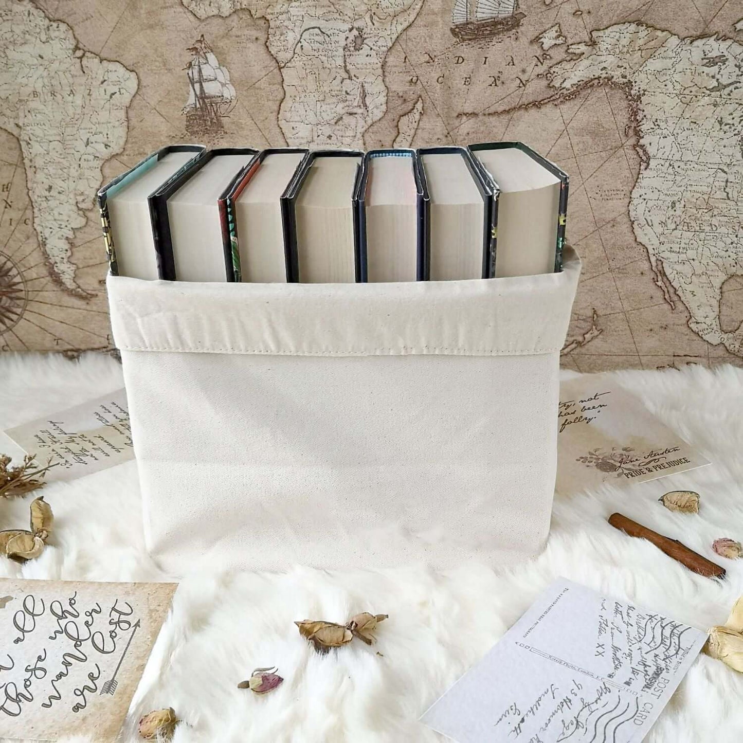 Book Basket / Canvas Organiser - Between The Pages of A Book - Large