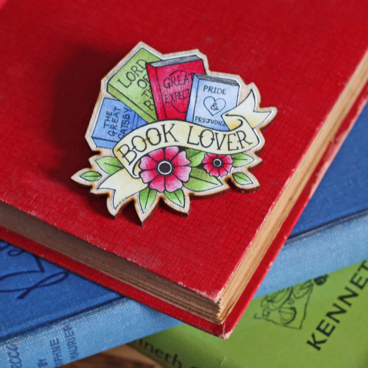 Brooch / Pin / Badge - Book Lover Tattoo - Wooden