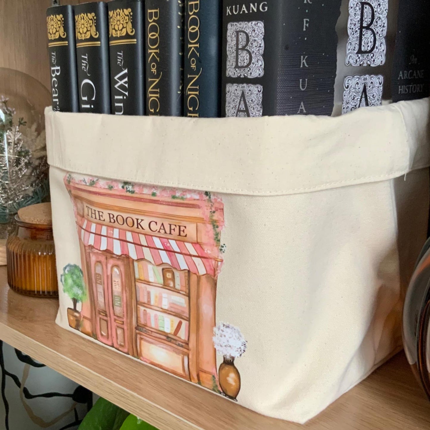 Book Basket / Canvas Organiser - Cosy Book Cafe