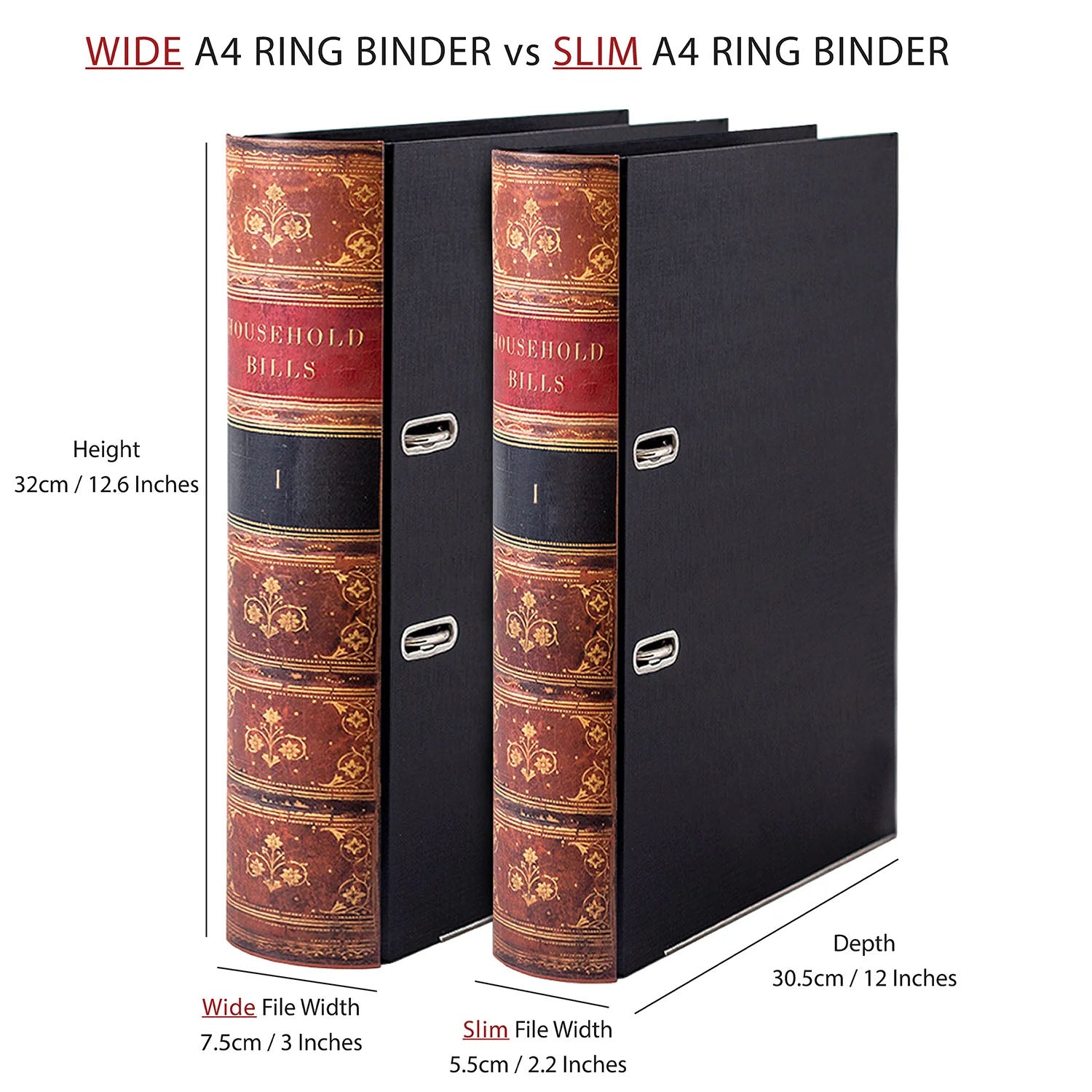 String Book File Lever Arch Book File / Ring Binder - Antique - Choose Your Colour & Ti
