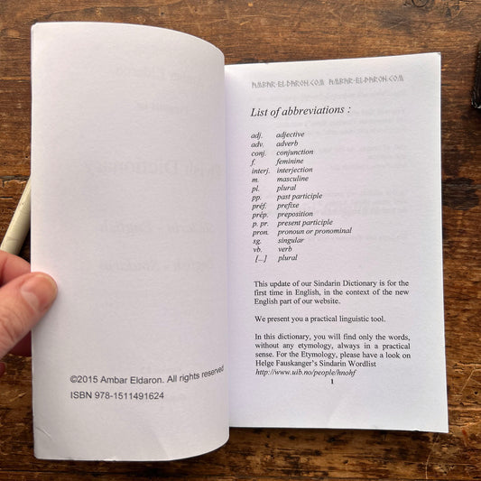 Elvish Dictionary - Sindarin & English - Ambar Eldaron Tolkien (Preloved)