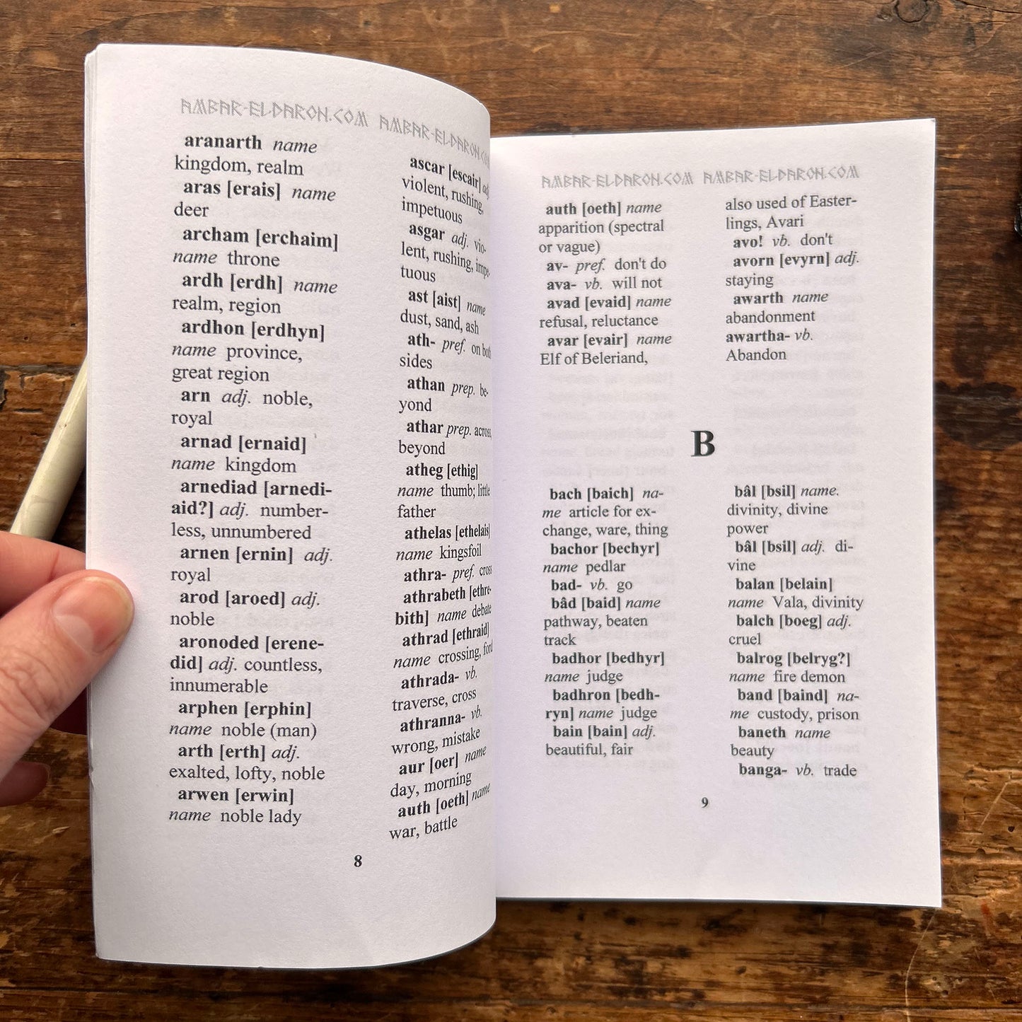 Elvish Dictionary - Sindarin & English - Ambar Eldaron Tolkien (Preloved)