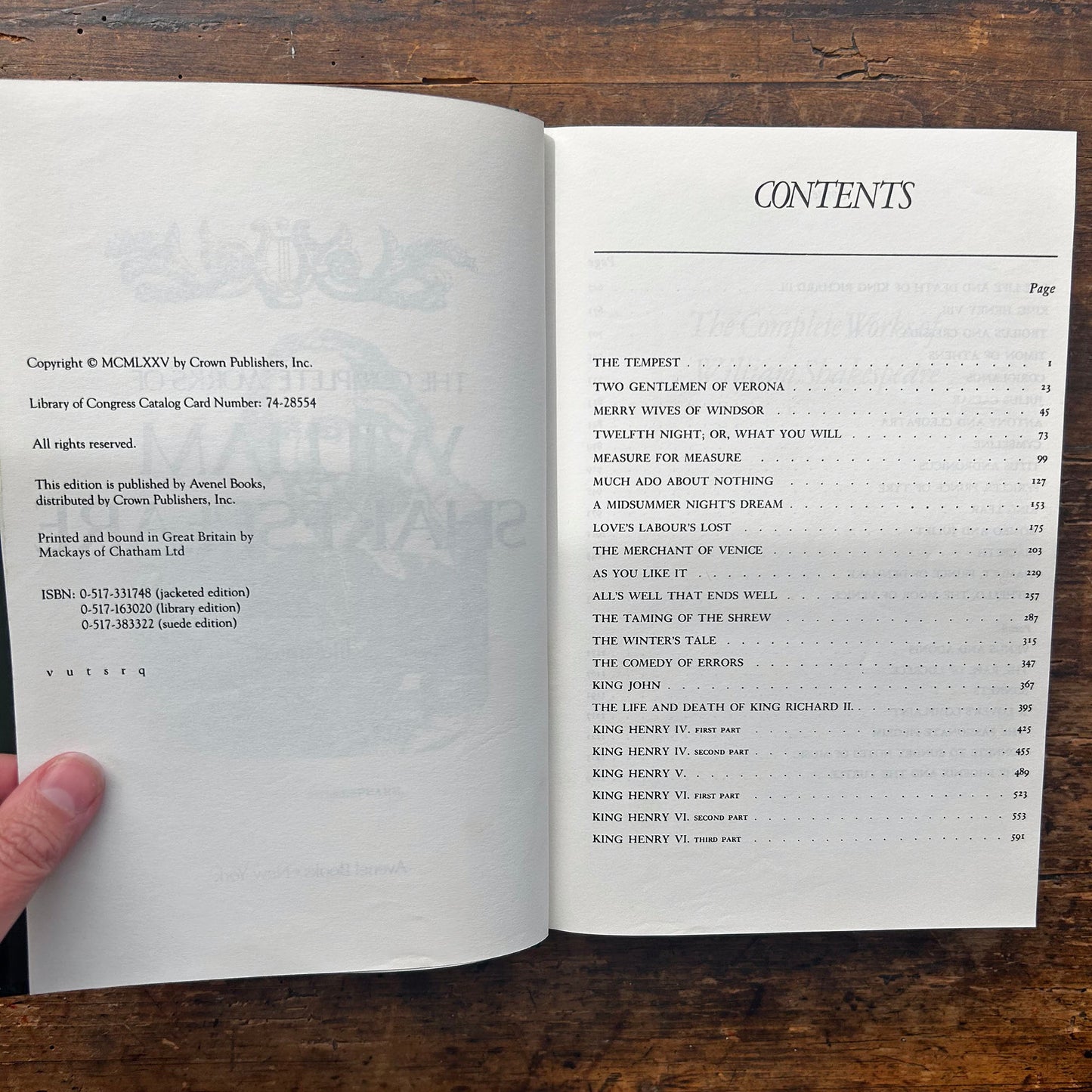 The Complete Works Of William Shakespeare - Avenel Illustrated Edition 1975 (Preloved)