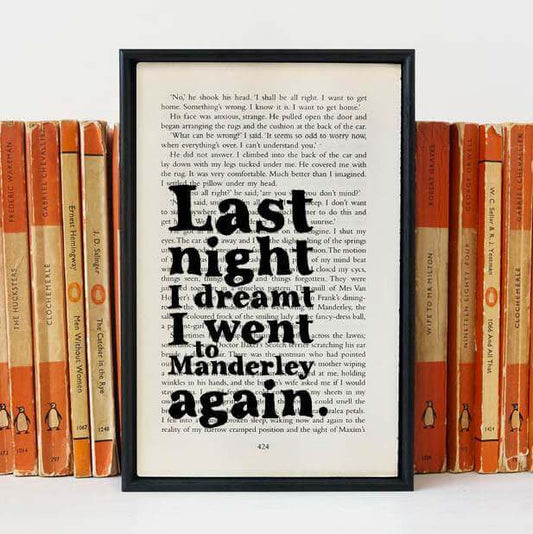 Book Print - Last Night I Dreamt I Went To Manderley Again - Du Maurier