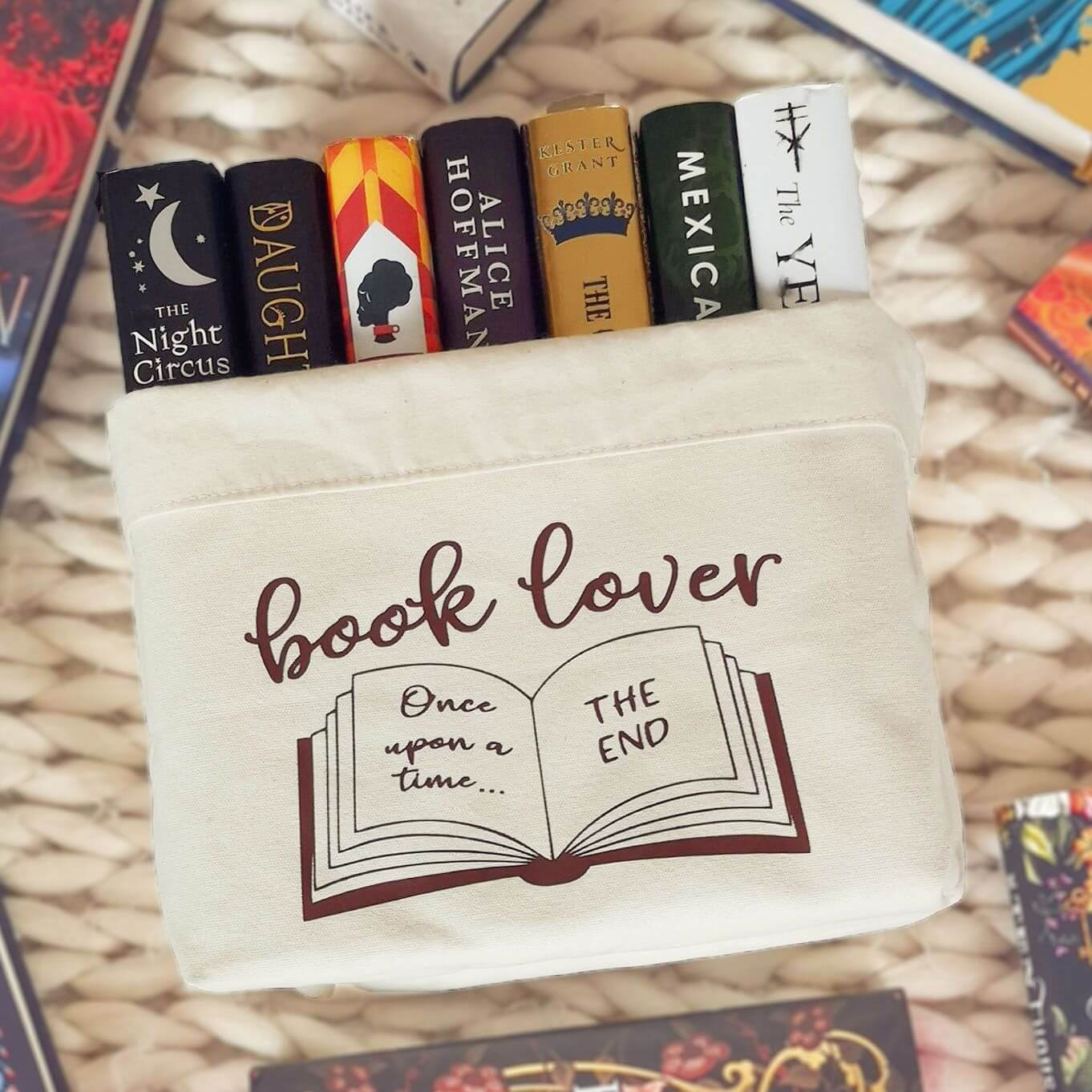 Book Basket / Canvas Organiser - Book Lover - Large