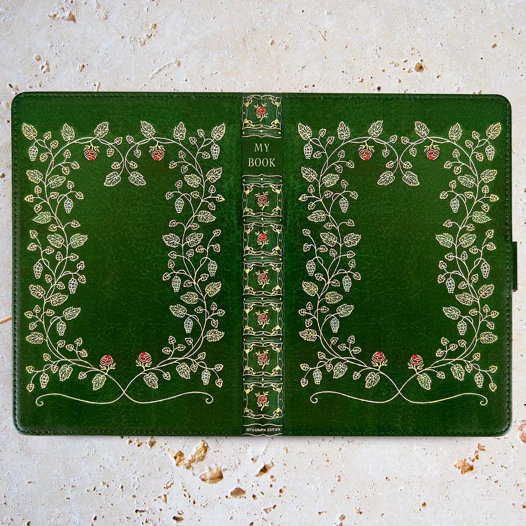 Notebook / Journal - Green Floral Antique Book - Vegan Leather - Personalised